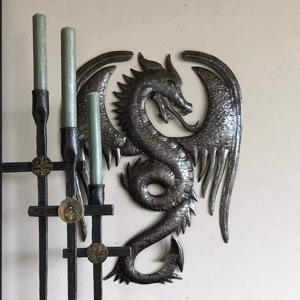 13.5" x 17.25" Dragon Wall Artwork, Metal Dragons, Handmade