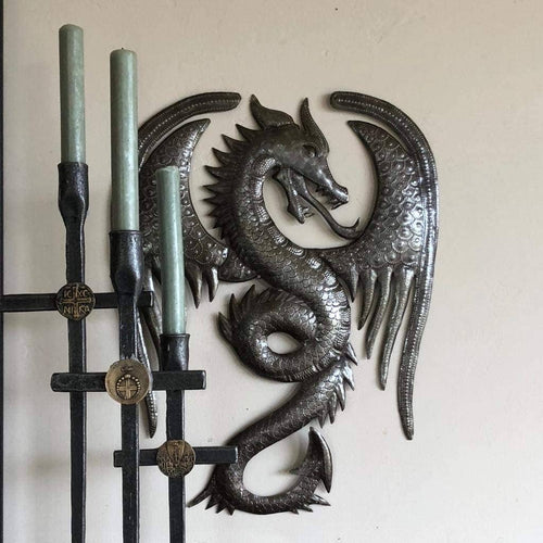 13.5" x 17.25" Dragon Wall Artwork, Metal Dragons, Handmade