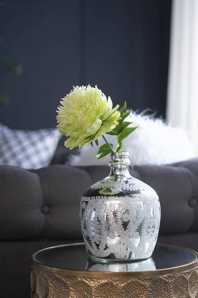 D8x10" Antique Silver Etched Flower Vase
