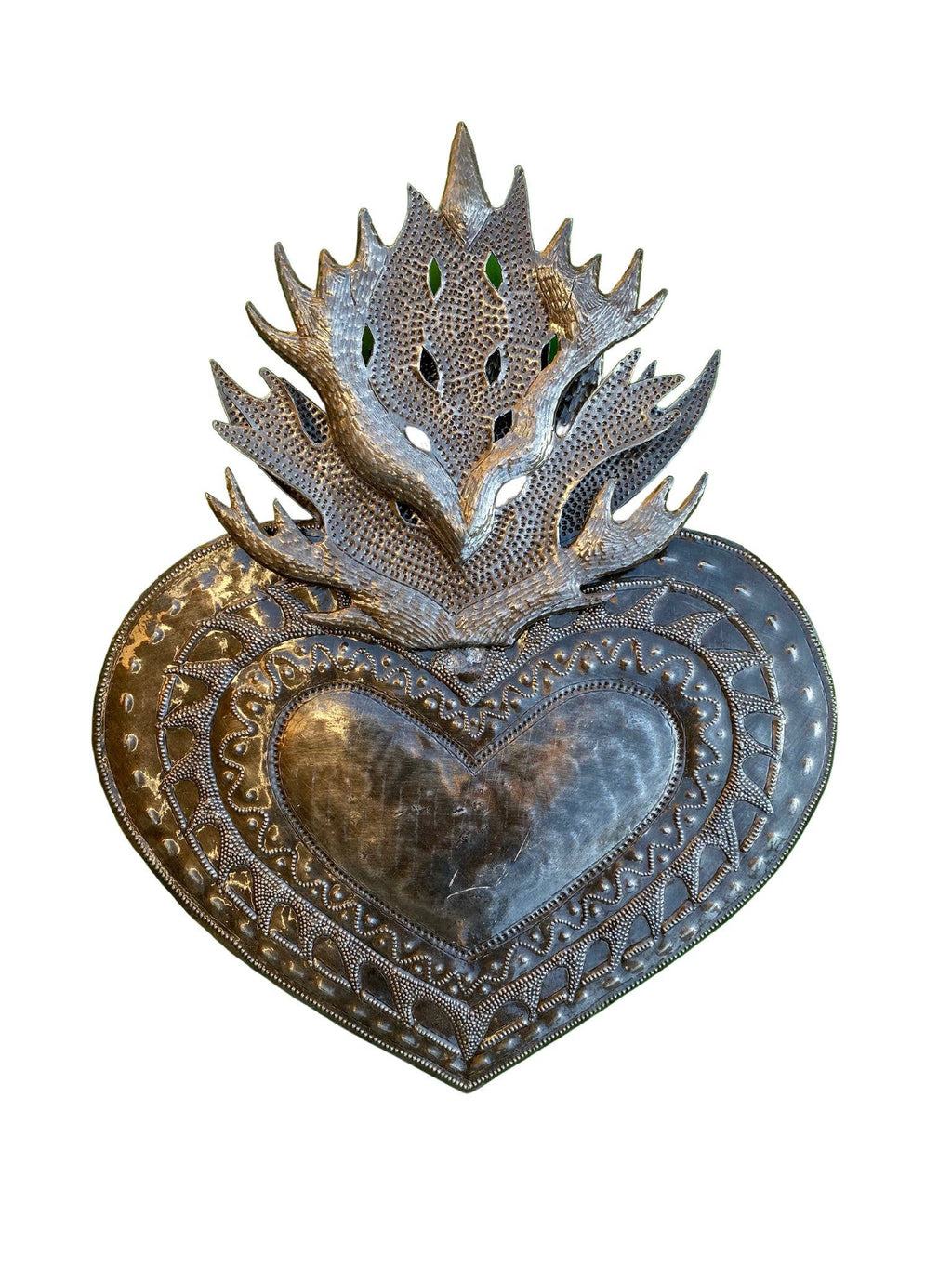 Flaming Sacred Heart, Religious Folk Art 13" x 17"
