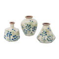 S/3 White Ceramic Mini Vases With Blue Berry Motif