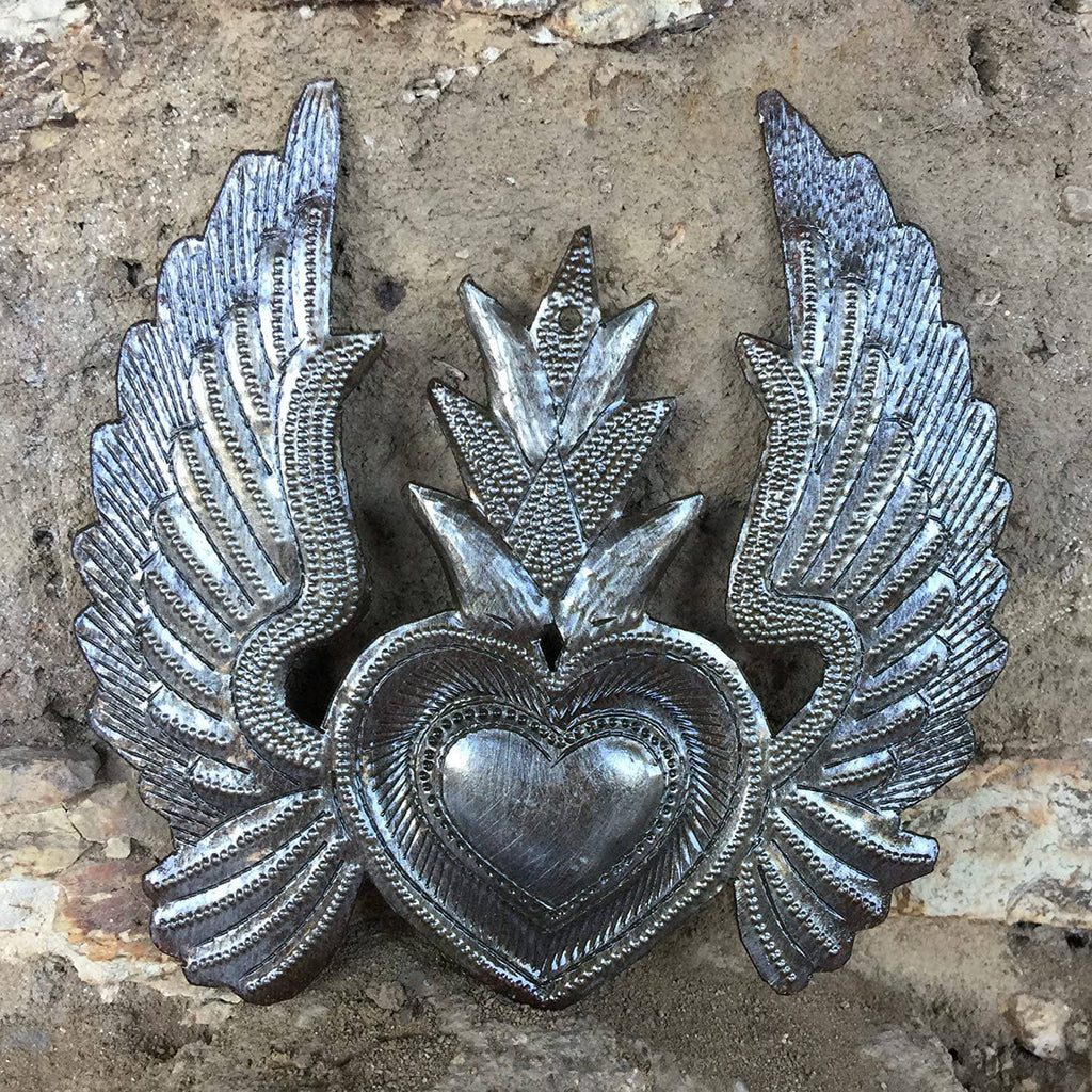Flaming Sacred Heart, Religious Folk Art 5" x 5.25"