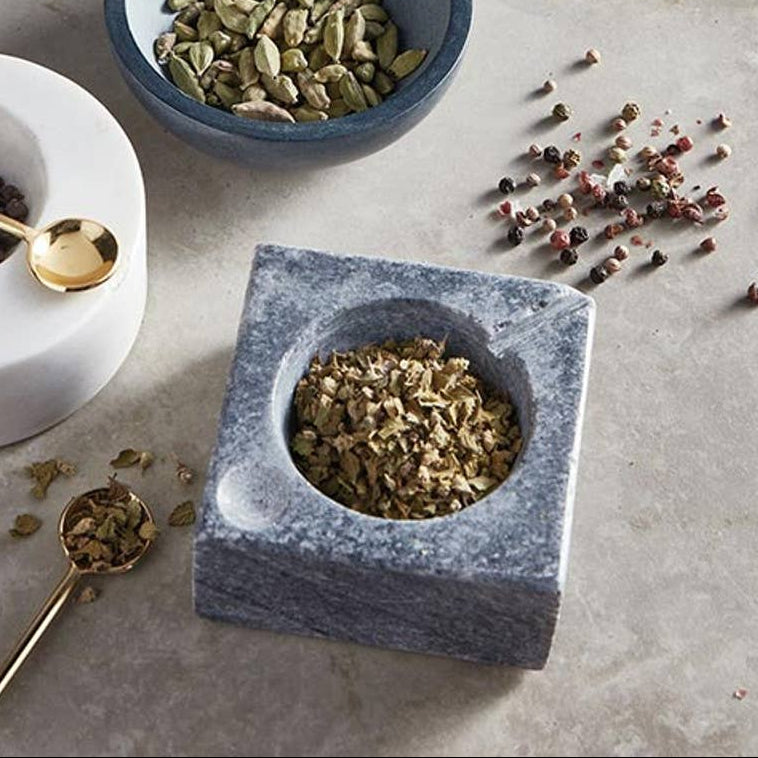 Gray Square Marble Pinch Pot with Spoon