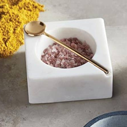 White Square Marble Pinch Pot with Spoon