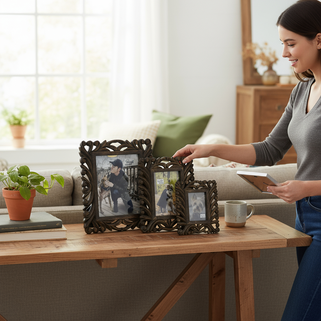 Castille Hand-Carved Easel Photo Frame-Fall Décor