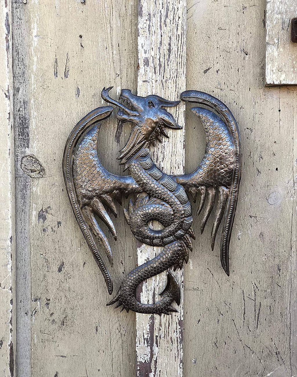 17.25" x 13.5" Metal Celtic Dragon Gothic Sculpture, Haitian
