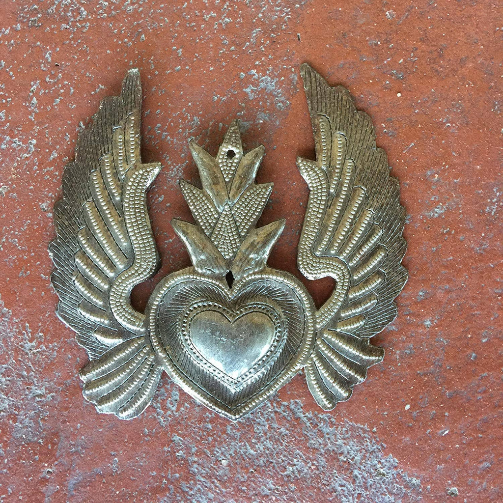 Flaming Sacred Heart, Religious Folk Art 5" x 5.25"