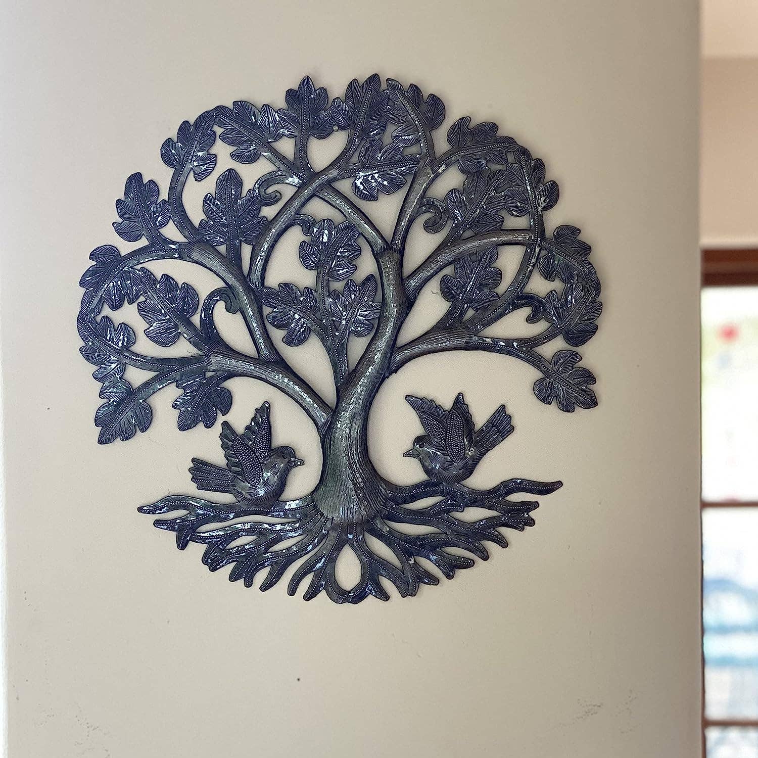 13" Small Round Oak Tree with Birds, Wall Hanging Art