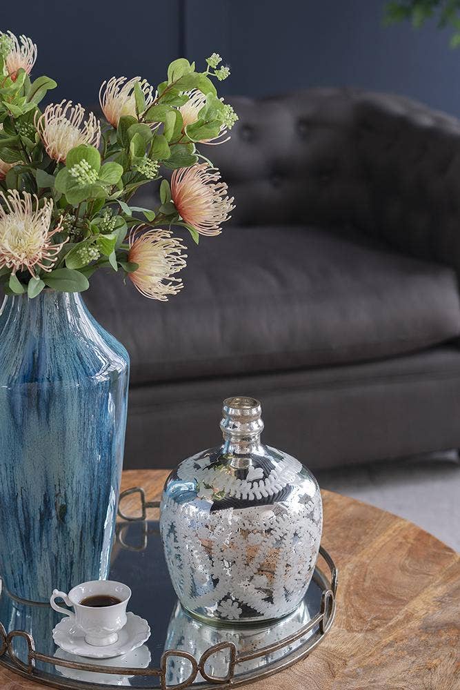 D8x10" Antique Silver Etched Flower Vase