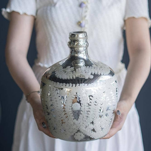 Antique Silver Etched Flower Vase