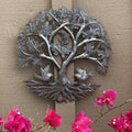 13" Small Round Oak Tree with Birds, Wall Hanging Art