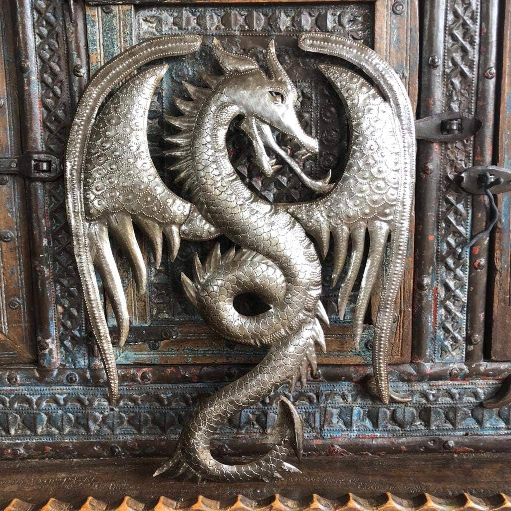 13.5" x 17.25" Dragon Wall Artwork, Metal Dragons, Handmade