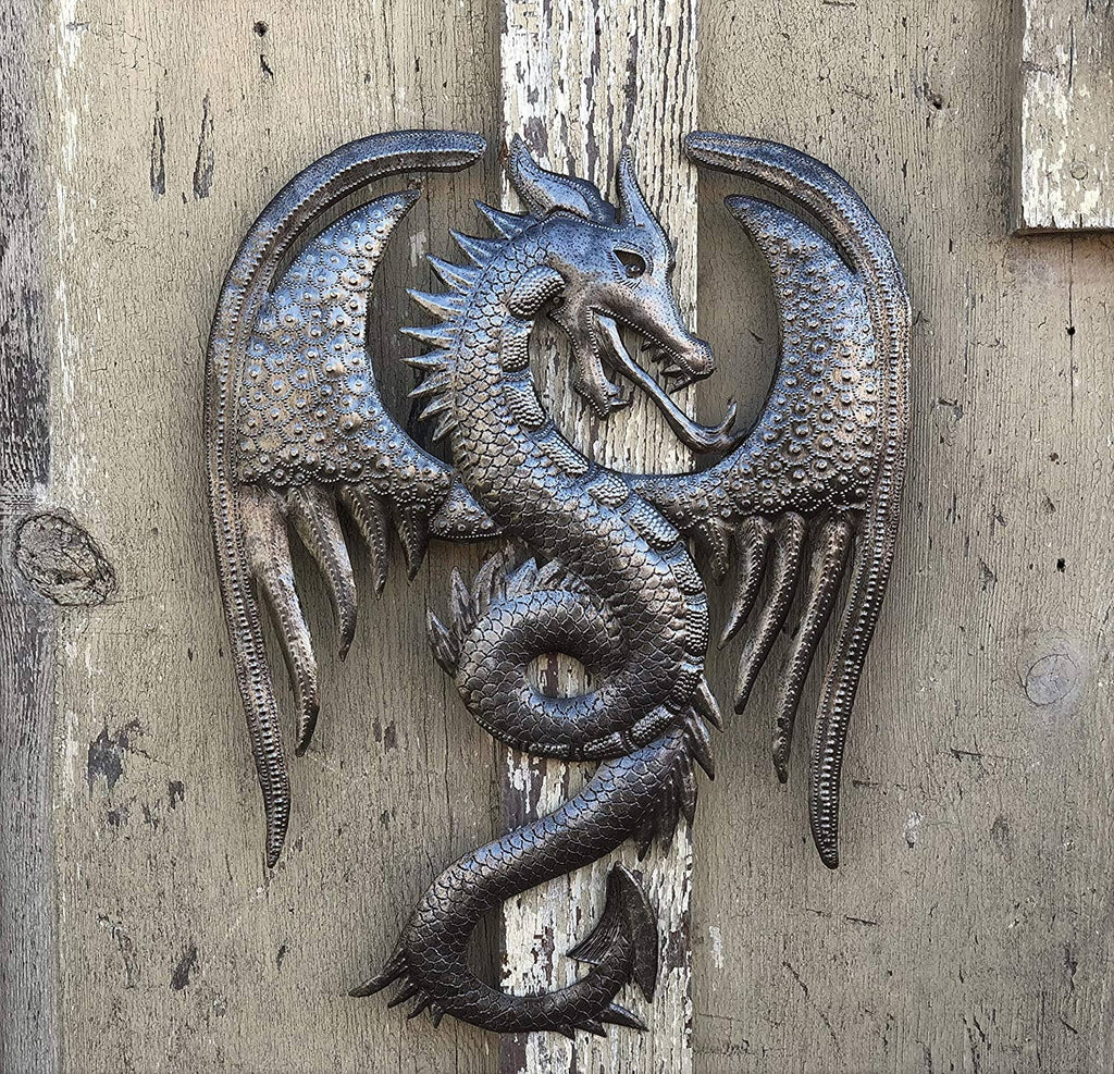 13.5" x 17.25" Dragon Wall Artwork, Metal Dragons, Handmade