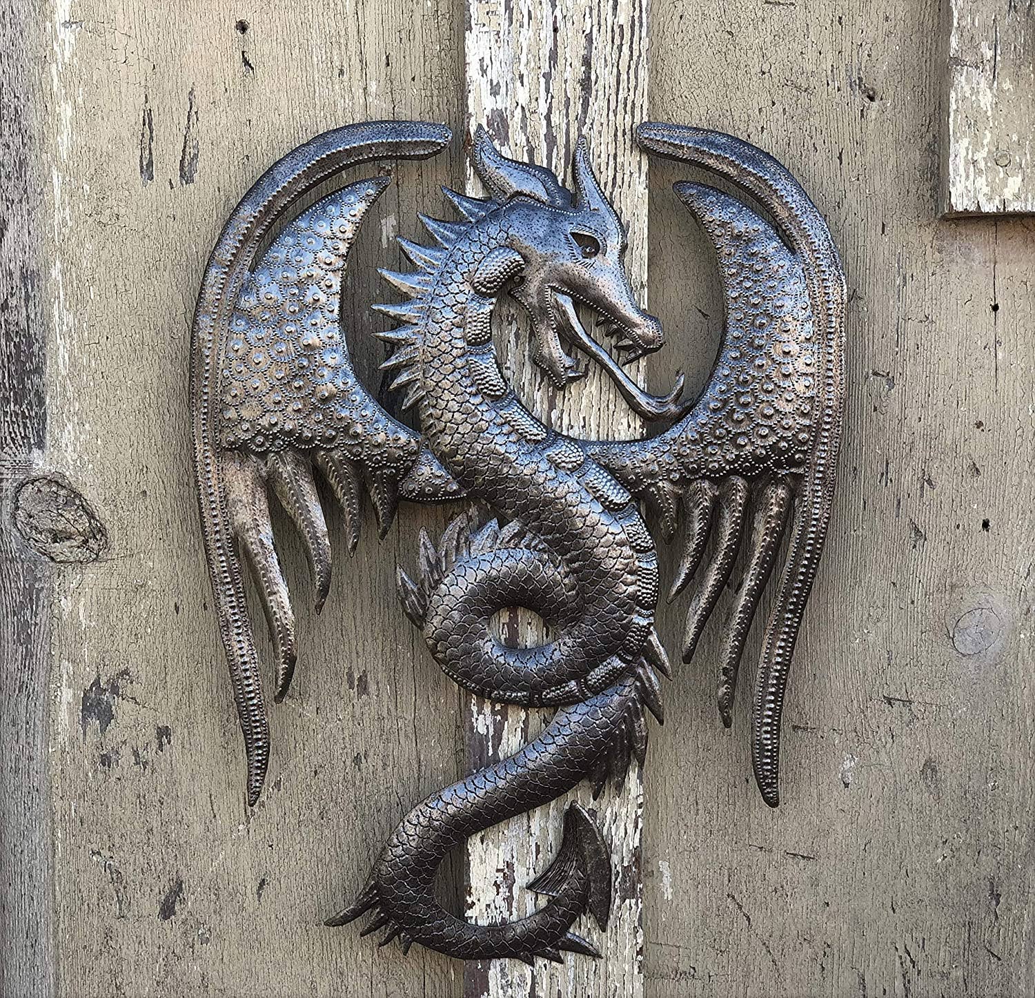 13.5" x 17.25" Dragon Wall Artwork, Metal Dragons, Handmade