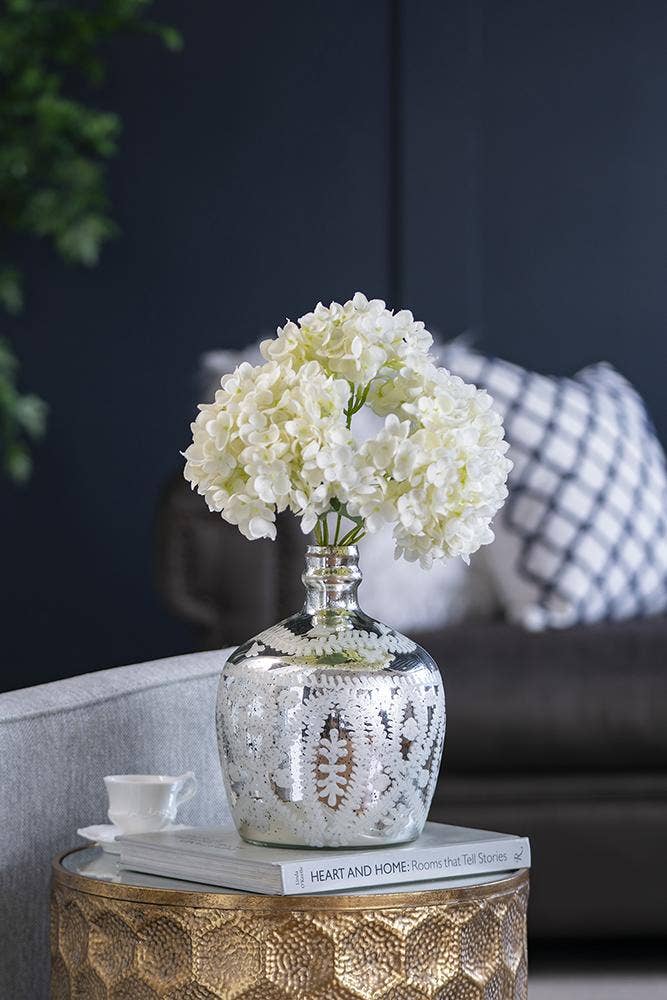 D8x10" Antique Silver Etched Flower Vase